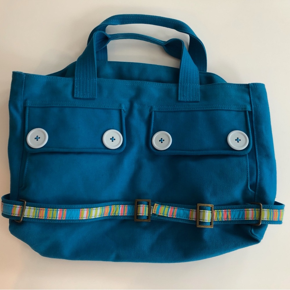 Beautiful solid blue canvas bag with button decorations
